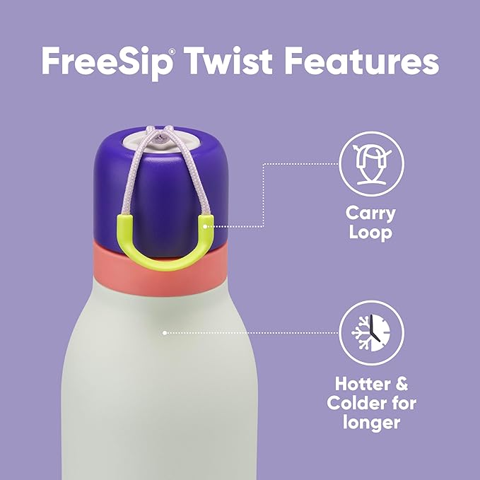 Owala FreeSip Twist Insulated Stainless Steel Water Bottle with Straw for Sports and Travel, BPA-Free, 18-oz, Purple/Mint (Minty Horizon) Owala