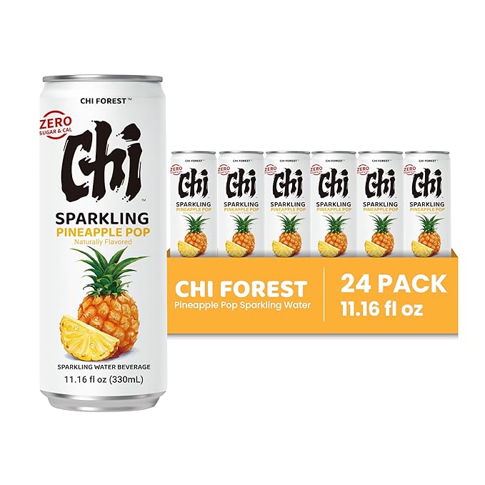CHI FOREST Pineapple Sparkling Water Beverage, Zero Sugar Drinks, Zero Artificial Flavor, 11.16 fl oz Cans (Pack of 24) - Bloomnest