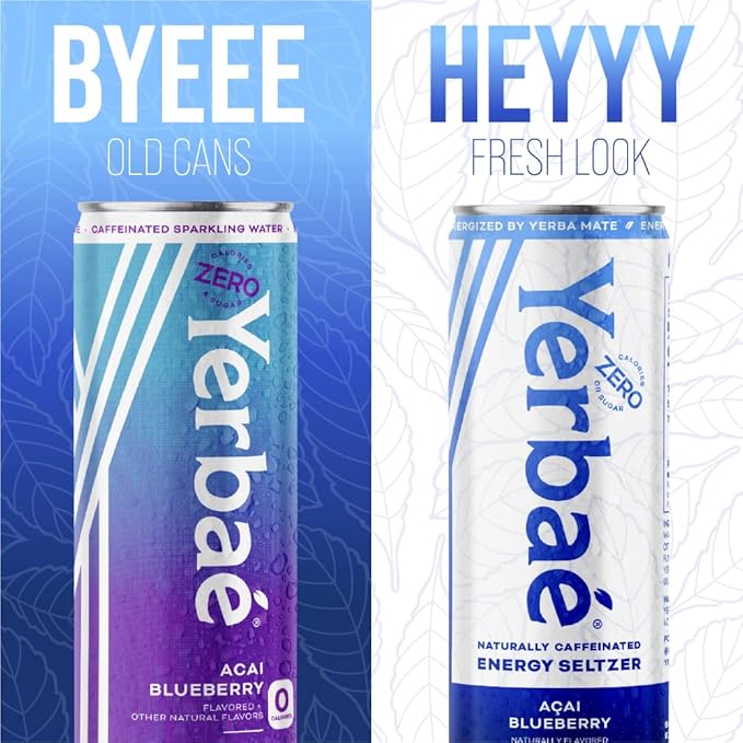 Yerbaé Energy Seltzer - Acai Blueberry, No Sugar/Calories/Carbs. Energized by Yerba Mate, Naturally Caffeinated, Plant-Based, Healthy Alternative to Coffee Sugary Sodas, Pack of 12, 12oz cans - Bloomnest