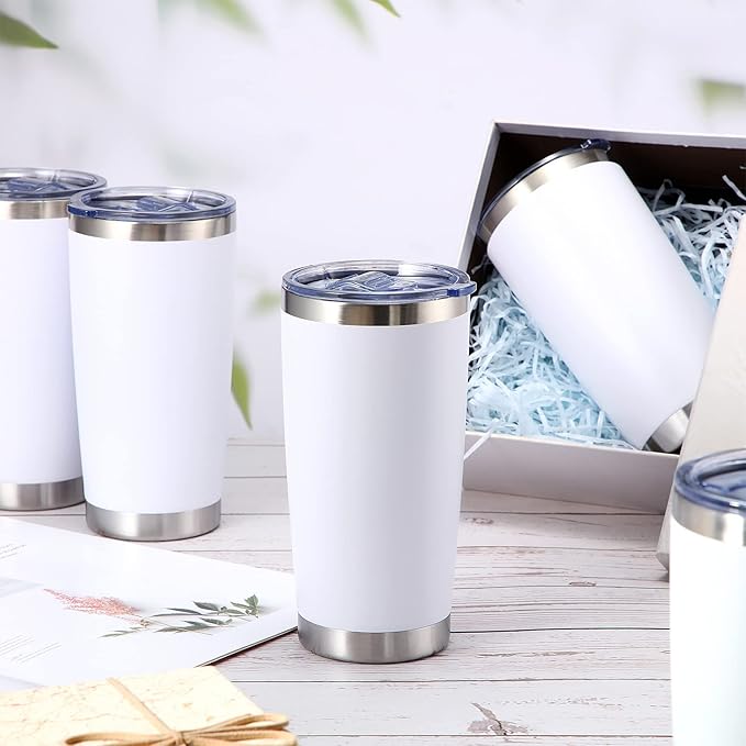 Sieral 36 Packs Stainless Steel Tumbler Bulk with Lid Vacuum Double Wall Insulated Travel Coffee Mug Powder Coated Tumbler Cup for Graduation Wedding Christmas Birthday Party(White, 20 oz) - Bloomnest