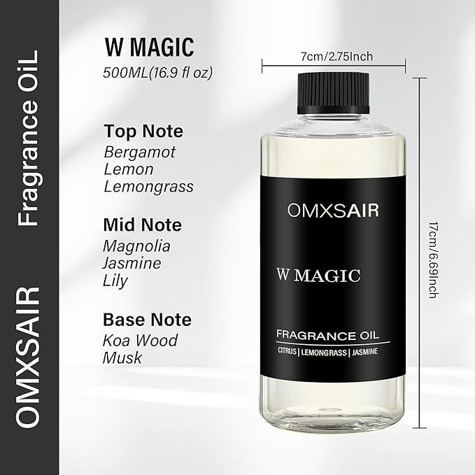 Hotel Diffuser Oil & Home Luxury Scents - W Magic 500ml - Inspired by W Hotel Citrus Bergamot,Jasmine - Aromatherapy Scent Diffuser Oil- Fragrance Essential Oils Blend for Diffuser - Bloomnest