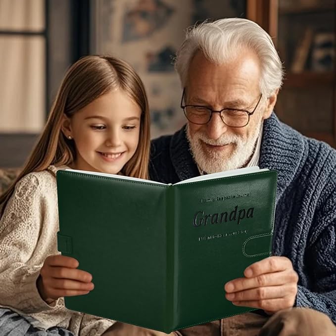 Artmag Grandpa's Life Story Journal with 250+ Prompt Questions, Family Keepsake Book Leather Cover for Grandpa to Share His Memories for Birthday Father's Day Christmas (Dark Green) - Bloomnest