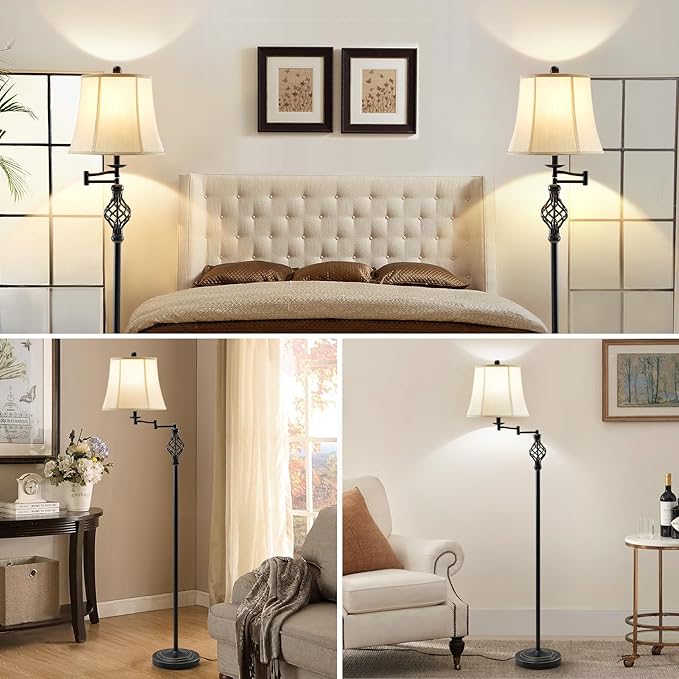 GyroVu 3 Color Temperature LED Floor lamp, Traditional 350° Adjustable Swing Arm Floor Lamp Vintage Pole lamp Farmhouse Lamp for Living Rooms & Offices, Rustic Standing Lamp for Bedroom Reading - Bloomnest
