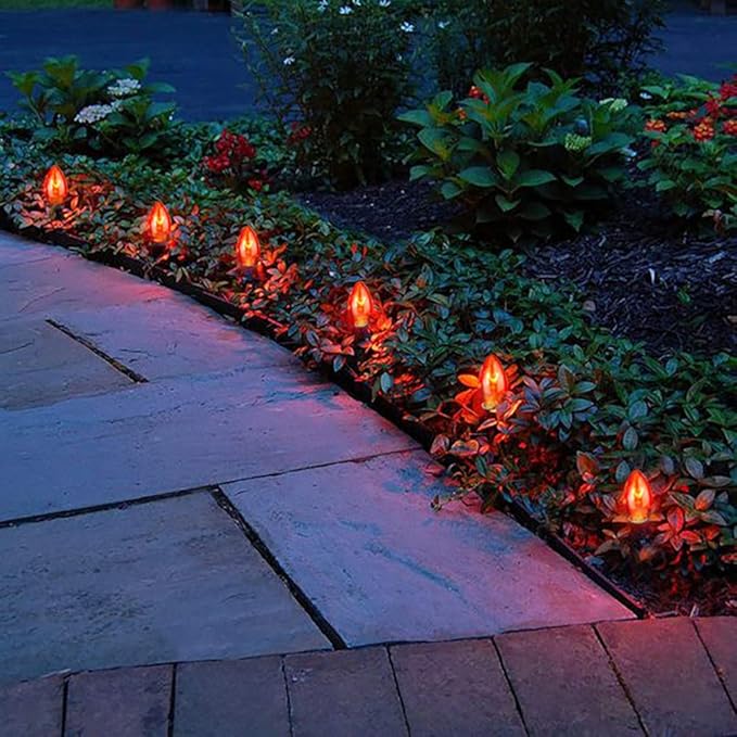 GOOTHY 25 Pack C7 Orange Halloween Light Bulbs, C7 Clear Orange Replacement Light Bulbs E12 Candelabra Base Bulbs for Halloween Christmas Outdoor String Lights Candles, Night Lights Bulbs 5W 120V - Bloomnest