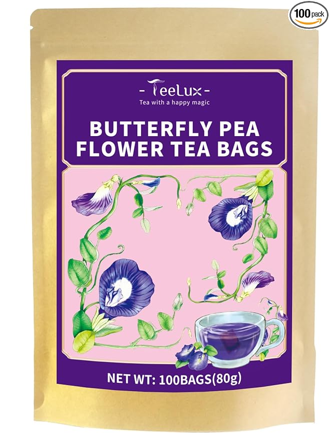 TeeLux Butterfly Pea Flower Tea Bags, Premium Dried Butterfly Pea Flower for Blue & Purple Drinks and Food Coloring, 100 Count - Bloomnest