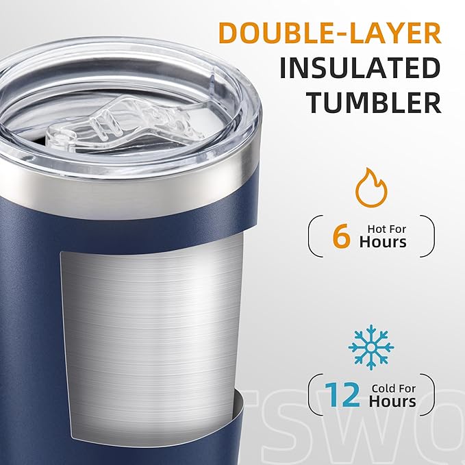 20 oz Tumbler Bulk with Lid Stainless Steel Insulated Tumblers Double Wall Vacuum Coffee Mug Powder Coated Tumbler Cups for Cold and Hot Drinks, Navy, 12 pack - Bloomnest