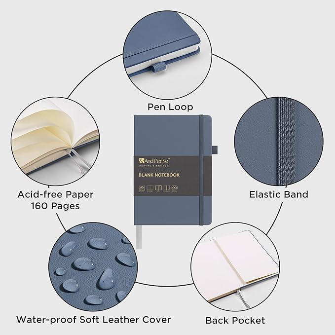 &And Per Se Blank Journal Notebook, 160 Pages, A5 5.7 x 8 inches 100 gsm Thick Paper Notebook Journals for Writing, Hardcover Notebook(1 Pack, dark blue) - Bloomnest