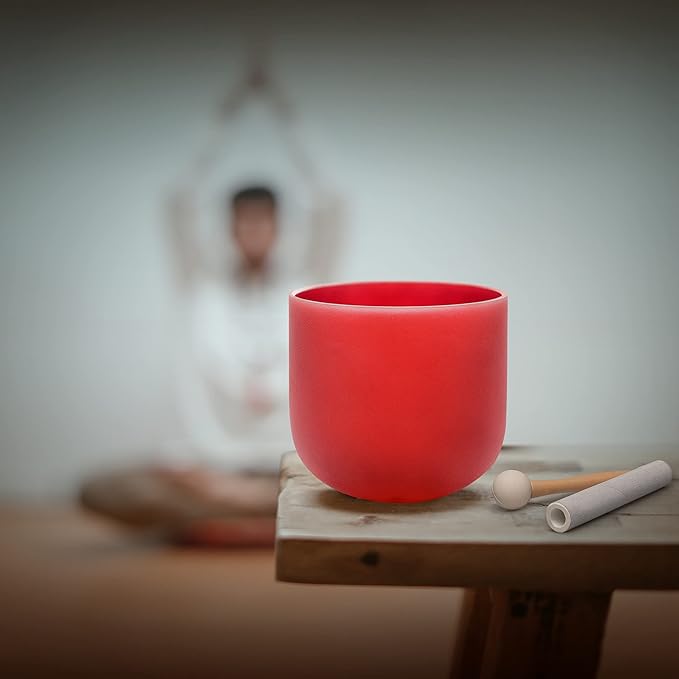 ALIOTH 7" Red C Note Crystal Singing Bowl Root Chakra Sound Therapy with Suede Mallet - Bloomnest
