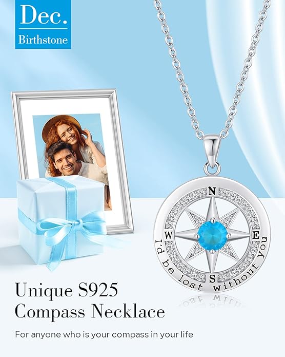 S925 Necklace Gift for Wife |Compass Jewelry |Women Anniversary |Sterling Silver |Girlfriend Birthday Gifts for Her Valentines |I'd be Lost without You |Jewel 18K Gold - Bloomnest