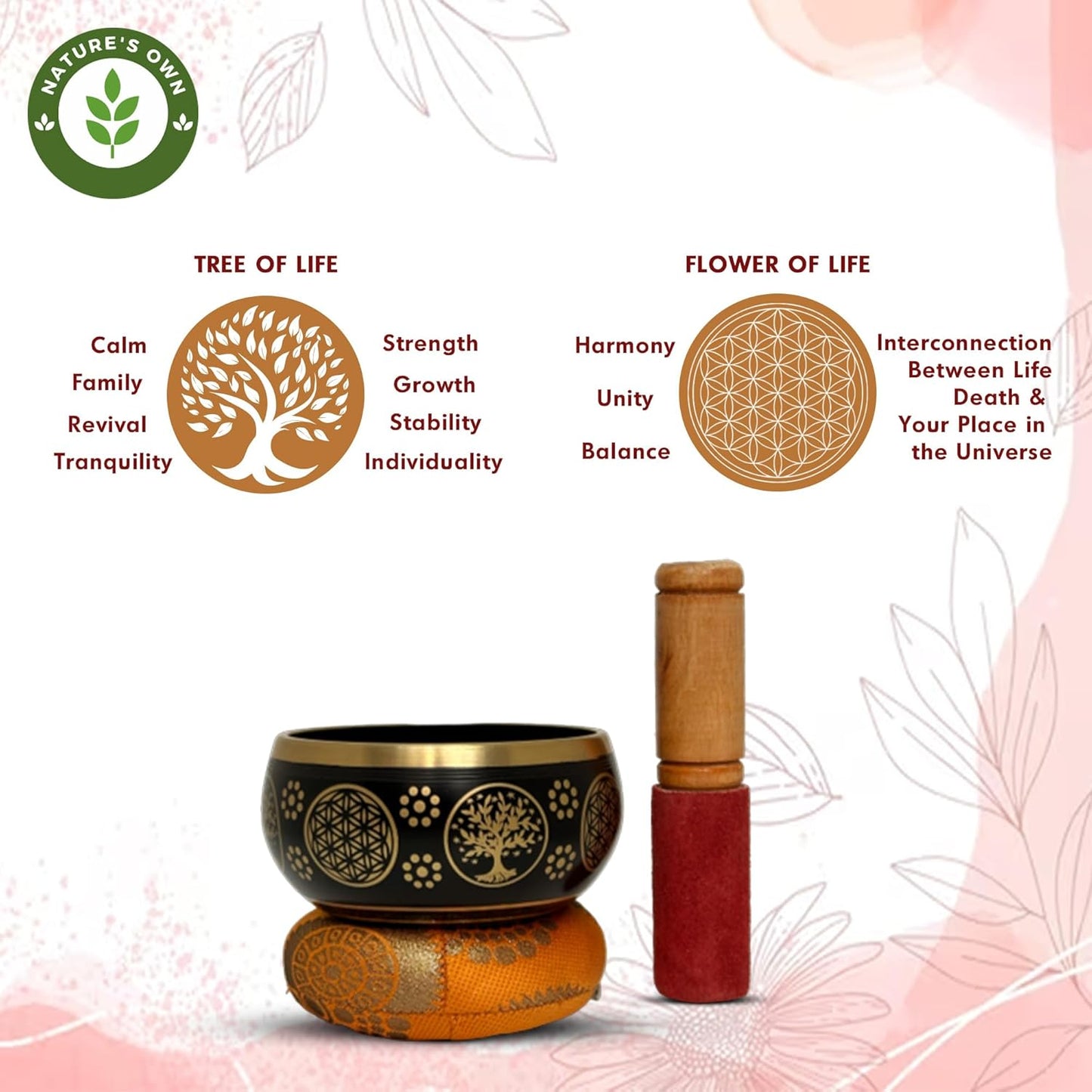 Nature's Own Tibetan Singing Bowl Set - 3.5 Inch, Black - Handcrafted in Nepal, Easy to Play - Ideal for Meditation, Yoga, Chakra Healing, Stress Relief, Spiritual Gifts for Men & Women