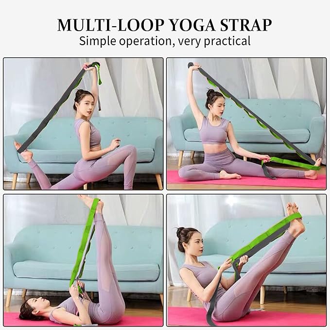 Stretching Strap Yoga Strap, 10 Loops Non-Elastic Stretch Bands Helps Women and Men Improve Flexibility for Home Workout, Physical Therapy, Pilates, Exercise, Dance, Comes with Door Anchor - Bloomnest