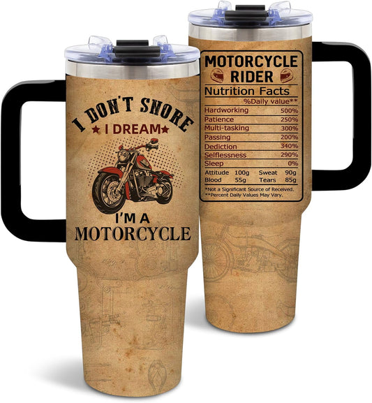DUUV Motorcycle Gifts for Men, Christmas Thanksgiving Birthday Gifts for Motorcycle Lovers Dad Brother Husband, Motorcycles Riders Men Gift Vacuum Insulated Tumbler 40 Oz With Handle and Straw, 1PCS