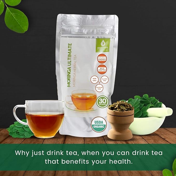 Green Virgin Moringa Oleifera Tea Bags | 100% Pure, Wild-Crafted & Natural Herbal Tea in Oxidation-Free Pouch (30 Bags) - Bloomnest