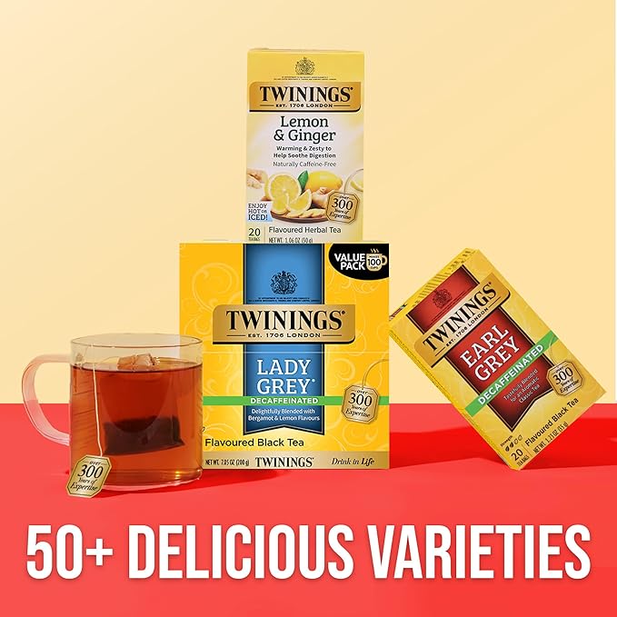 Twinings Decaffeinated Lady Grey Black Tea Individually Wrapped Bags, 100 Count (Pack of 1), Orange Peel & Lemon Peel, Fresh and Uplifting, Caffeinated, Enjoy Hot or Iced, 100 Teabags