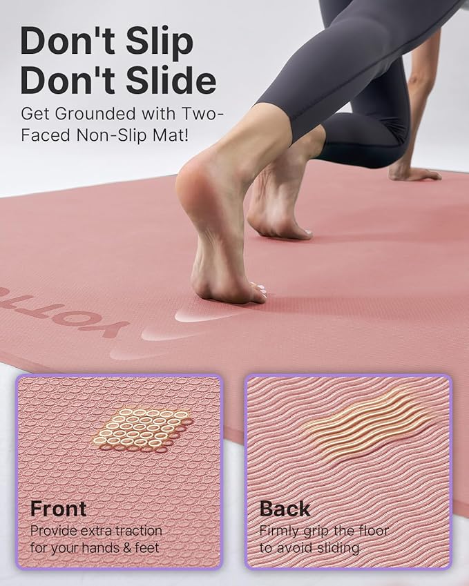 YOTTOY Large Yoga Mat (75 * 52 * 1/2inch),Extra Wide TPE Exercise Mat,Non-Slip Workout Mat for Pilates, Fitness, Barefoot, Home Gym Studio with Strap and Towel - Bloomnest