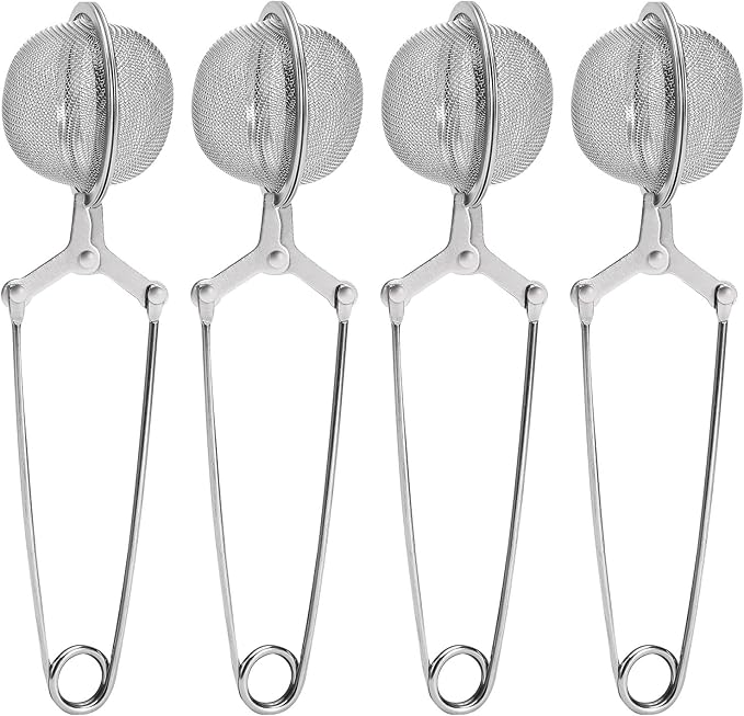 Tea Strainers for Loose Tea, 4 Pack Tea Infuser with Handle Fine Mesh Tea Ball Filter Tea Diffusers Steeper for Loose Leaf Tea, Spices, Seasonings
