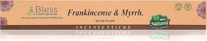 Bless-Frankincense-and-Myrrh 100%-Natural-Handmade-Hand-Dipped-Incense-Sticks Organic-Chemicals-Charcoal-Free Purification-Relaxation-Positivity-Yoga-Meditation Best-Woods-Scent (25 Sticks (1.4 OZ)) BlessInternational