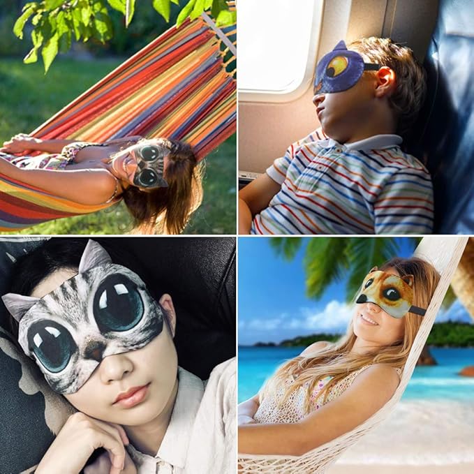 Tphon Sleep Mask for Adult Kids Boys Girls Funny Blindfolds Soft Cute Animal Sleeping Masks with Adjustable Strap for Travel Naps Shift Works Games - Bloomnest