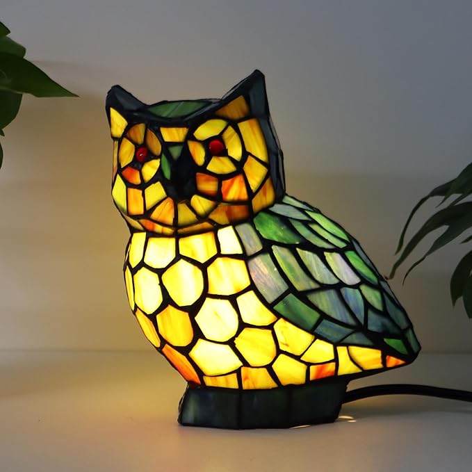 Tiffany Owl Lamp Blue and Green Stained Glass Animal Table Lamp Accent Lamp - Bloomnest