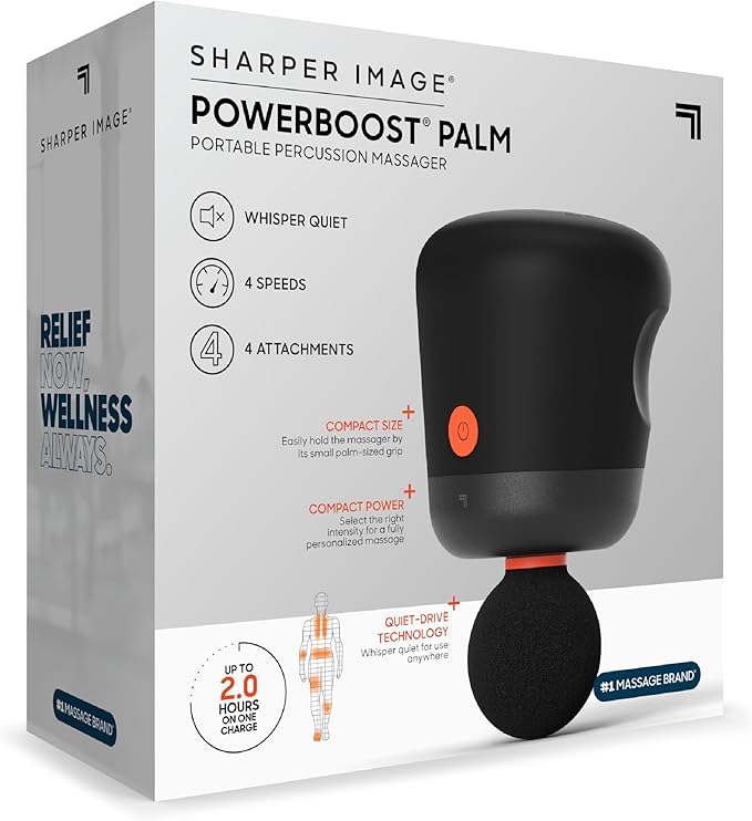 Sharper Image® Powerboost Palm Mini Massage Gun – 4 Attachments & 4 Speeds| Compact Deep Tissue Massager Gun| Workout Recovery Massage Tool| Full Body Back Muscle Soreness Pain Relief Gift - Bloomnest