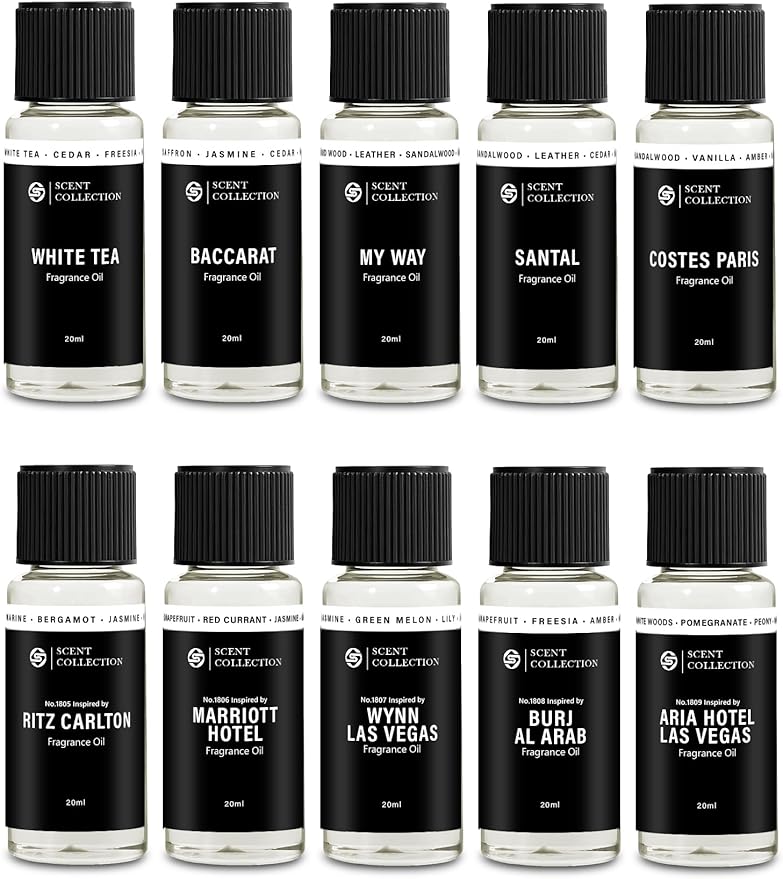 Hotel Diffuser Oil Set - Inspired by 5-Star Hotels - Gift Set for Diffuser & Room Scenting - Aromatherapy Oils with Notes of Cardamom, Tuscan Leather, and Sandalwood (20 ml/ 0.68 fl oz,Top 10 Scents) - Bloomnest