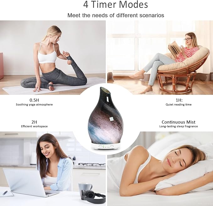 Essential Oil Diffuser 120ML Glass Aromatherapy Diffuser with 4 Timer Settings & 7 Color Changing Lights, Auto Shut-Off, Ultra Quiet Oil Diffuser for Home, Office, Yoga, Spa and Sleeping - Bloomnest