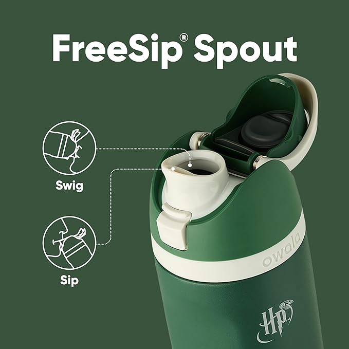 Owala Harry Potter FreeSip Insulated Stainless Steel Water Bottle with Straw, BPA-Free Sports Water Bottle, Great for Travel, 24 Oz, Slytherin Owala