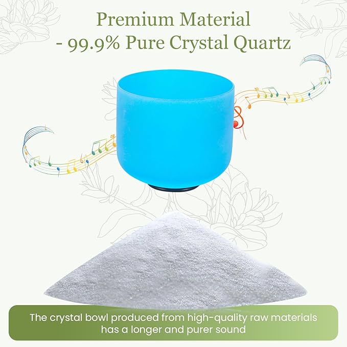 432HZ 8 Inchs G Note Blue Frosted Crystal Singing Bowl for Meditation Healing Yoga Chakra Quartz Crystal Sound Bowls with Heavy Duty Carry Case and Rubber Mallet,Suede Striker,O-rings - Bloomnest