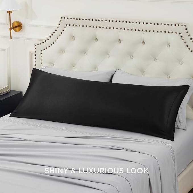 Bedsure Body Pillow Pillowcase - Cooling and Silky Long Body Pillow Covers with Envelope Closure, Satin Similar to Silk Pillowcase for Hair and Skin,Black,20x54 Inches - Bloomnest