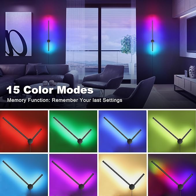 RGB LED Wall Sconces Set of Two with Remote, 15 Color Modes, Dimming, DIY 180° Rotate, Black Plug in Wall Sconces with Warm Light, Dynamic Multicolor Ambience Lights, Plug in Wall Light, 23.6 Inches - Bloomnest