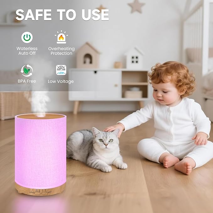 URPOWER 100ML Essential Oil Diffusers for Home with Linen Cover 7 Color Changing Lights, Timer & Auto-Off Scent Diffuser Oil Machine Humidifier Aromatherapy Air Diffusers for Bedroom, Office - Bloomnest