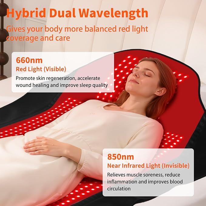 Red Light Therapy Mat for Full Body, Largest 1444 LEDs Near Infrared Light Therapy Pad, 660nm& 850nm 2in1 LEDs Light Blanket, High end Leather, 5 Power Levels UP to 288W, 73"x35" PZJDSR