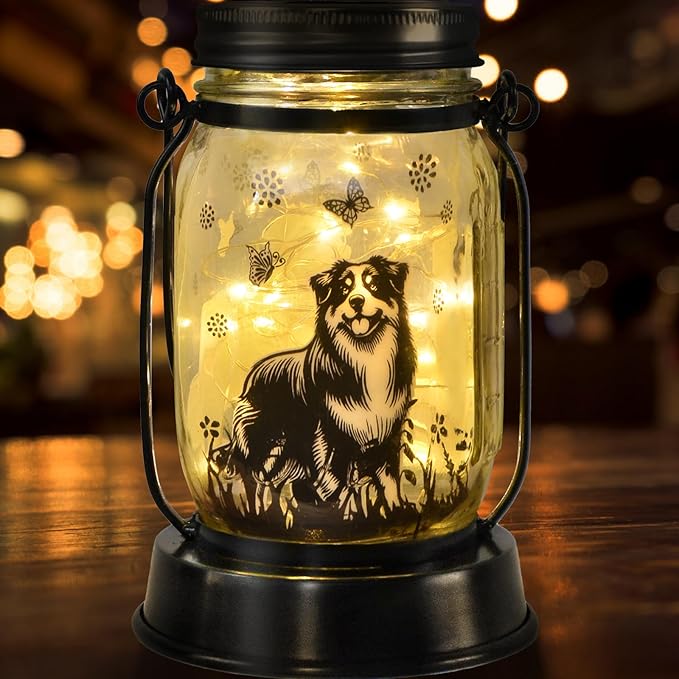Border Collie Gifts for Women/Men Border Collie Solar Lanterns Dog Mom Birthday, Dog Lovers Lantern, Pet loss Pet Memorial Lights, Solar Garden Decoration Outside for Yard, Patio,Backyard,Porch - Bloomnest