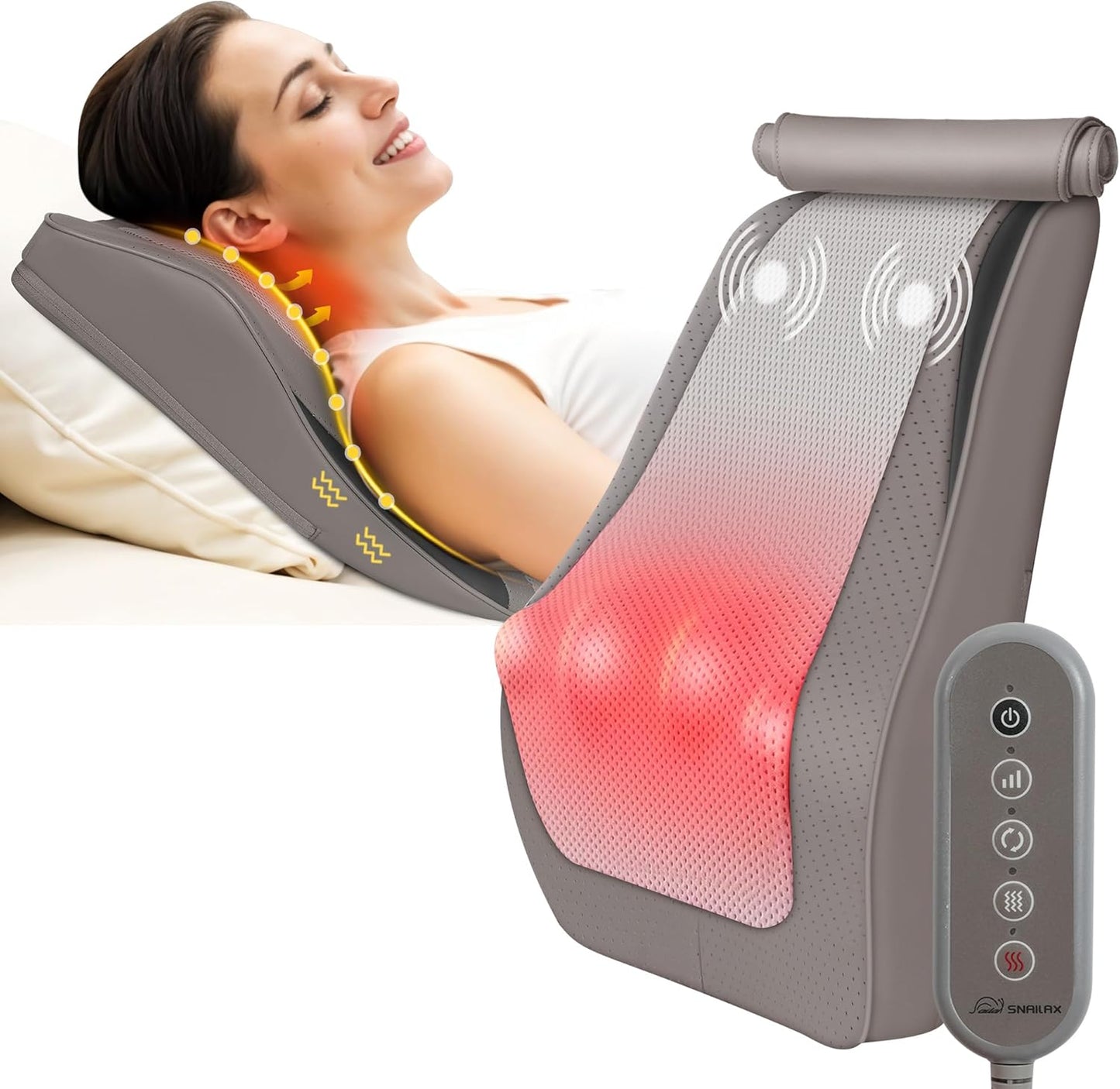 Snailax Back Massager for Back Pain Deep Tissue, Shiatsu Lower Back Neck Massager with Heat, 3D Kneading Massage Pillow for Neck Shoulder Legs, Gifts for Mom, Dad, Women (Beige)