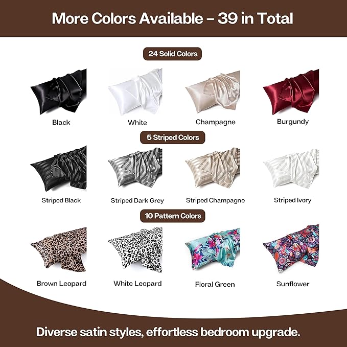 MR&HM Satin Body Pillow Cover, Soft and Breathable Body Pillow Case with Envelope Closure, Cooling and Silky Long Pillowcase for Hair and Skin,Grey (20x54, Brown) - Bloomnest