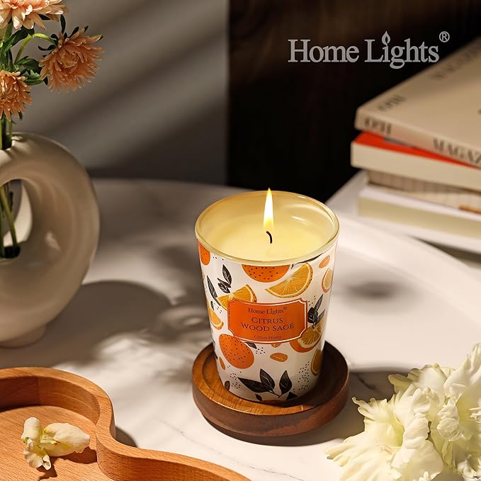HomeLights Citrus Wood Sage Scented Candles | 6.7oz Soy Candles Eclectic Mixed Styles Large Candle Jars | Ideal Candle Gifts for Events, Home Decor Stress, Relief & Relaxation - Bloomnest