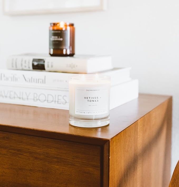 Calyan Wax Co. 2 Wick Candle, Vetiver + Tonka Scented Candle, 37 Hour Burn Time, Aromatherapy Soy Candles, Non Toxic & Vegan Soy Wax, Glass Tumbler Scented Candles, 8.8oz - Bloomnest