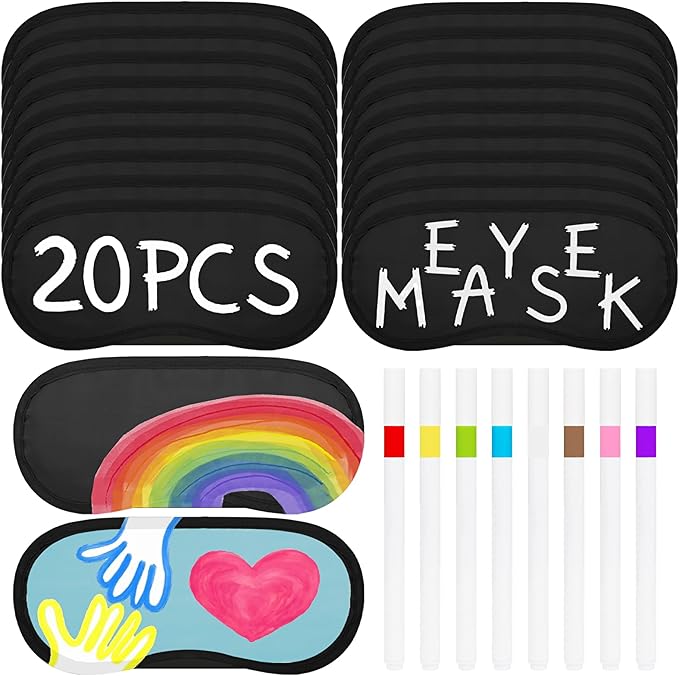 20 PCS Black Eye Mask Sleepover Party Supplies Slumber Party Favors for Girls Pajama Party Decorations Sleep Soft Shade Blindfold Eye Covering Color The Bulk Game Stuff with 8 PCS Fabric Pens - Bloomnest