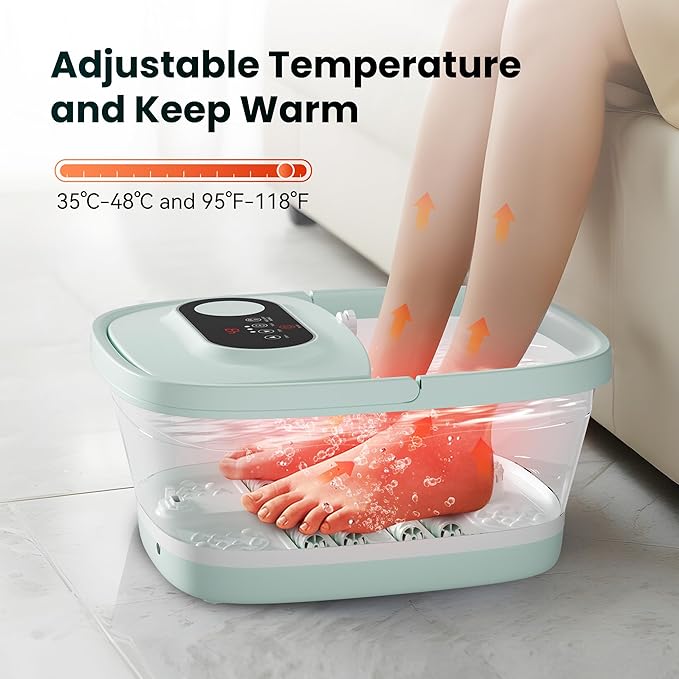 Snailax Collapsible Foot Spa with Heat, Foot Bath Massager with 8 Massage Rollers, Temperature Control, Bubbles, Pumice Stone, Foot Soaking Tub, Pedicure Foot Spa (Green) - Bloomnest