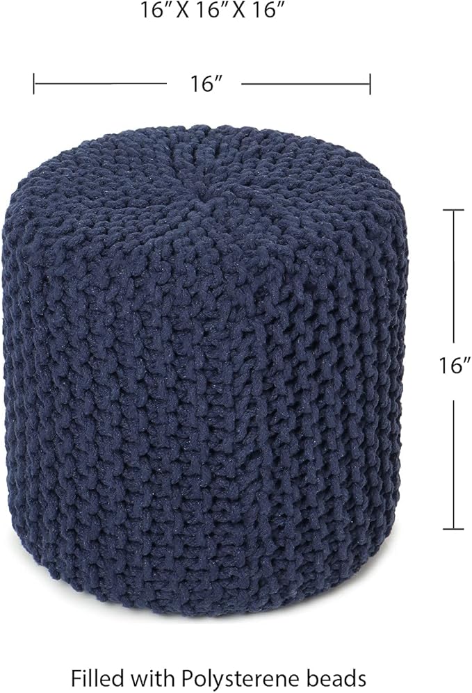 REDEARTH Cylindrical Pouf Ottoman -Hand Knitted Poof Pouffe Accent Chair Seat Footrest for Living Room, Bedroom, Nursery, kidsroom, Patio, Gym; 100% Cotton (16x16x16; Navy Blue) - Bloomnest