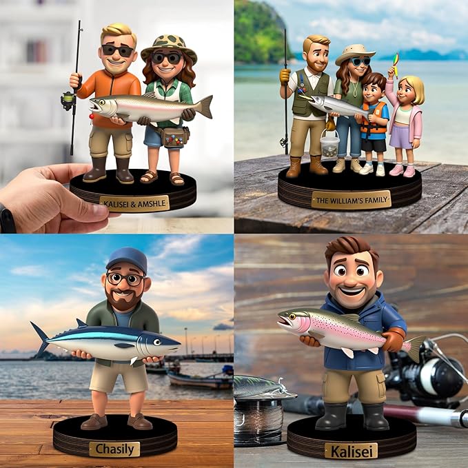 Custom Fishing Photo Cartoon Style Acrylic Plaque Sign Desk Decor, Memories Fishing Themed Picture Photo Frame, Fish Memories Picture Frame Decor Gifts for for Dad Papa Fathers's Day - Bloomnest