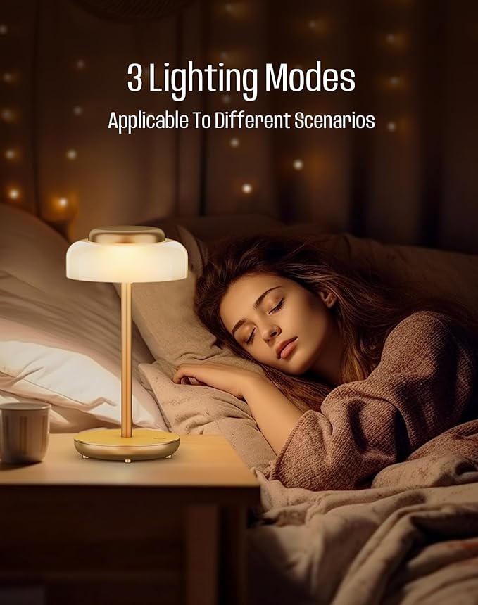 QiMH Battery Operated LED Table Lamp, 5000mAh Rechargeable Cordless Lamp, Stepless Dimmable Touch Control, Small Waterproof Desk Night Light for Living Room, Bedroom, Outdoor Bar (Gold) - Bloomnest