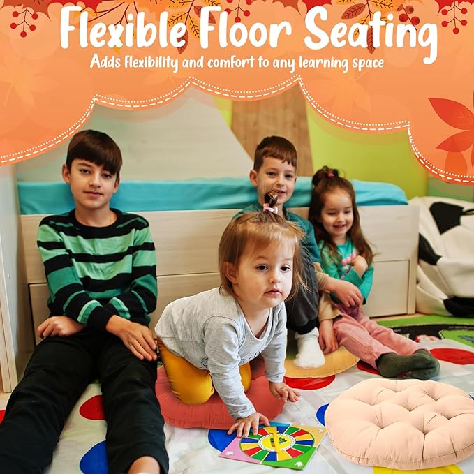 Fumete 12 Pcs Floor Pillows Cushions Seating 16 x 16 Inches Color Round Seat Reading Floor Chair Cushions for Kids Adults Classroom Home School Playing Supplies(Warm Color) - Bloomnest
