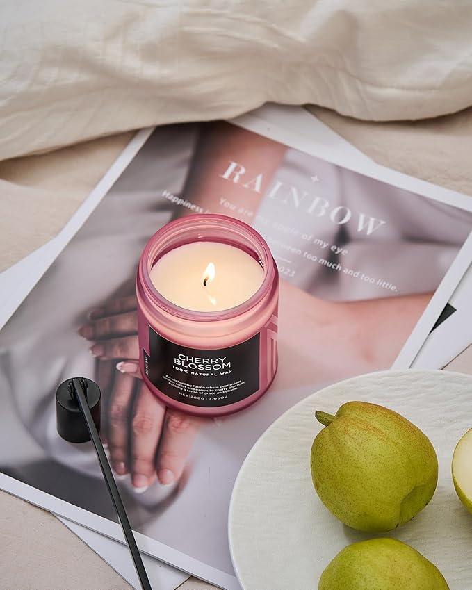 M&SENSE Cherry Blossom Scented Spring Candle, Best Smelling Stress Relief Aromatherapy Candle, 50 Hours 7.05oz Natural Soy Wax Romantic Candle Gifts for Women & Home Decor - Bloomnest