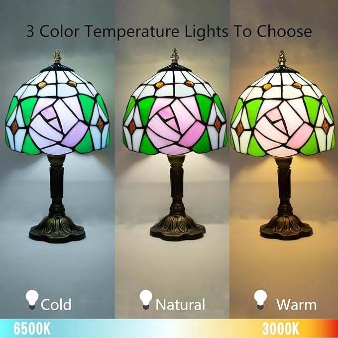 Pink Rose Tiffany Lamp, 8 Inch Small Stained Glass Lamp for Bedside, Bedroom, Living Room - Bloomnest