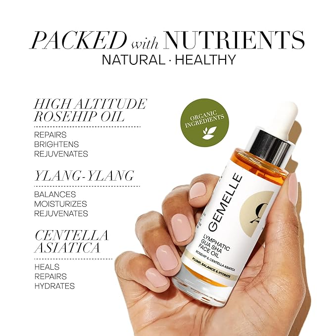 GEMELLE Lymphatic Gua Sha Face Oil | 10x Award Winner | Vitamin C,E & A | Detox, Plump, Sculpt, Hydrate | High-Altitude Rosehip | Natural Botanical for Gua Sha Facial Tools, Lymphatic Drainage - 15ml - Bloomnest