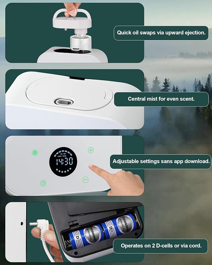Waterless Essential Oil Diffuser - 150mL Smart Portable Bluetooth Diffuser | Dual-Power (Battery/AC) | Covers up to 1500 Sq Ft Home Aromatherapy - White(AC+Battery) - Bloomnest