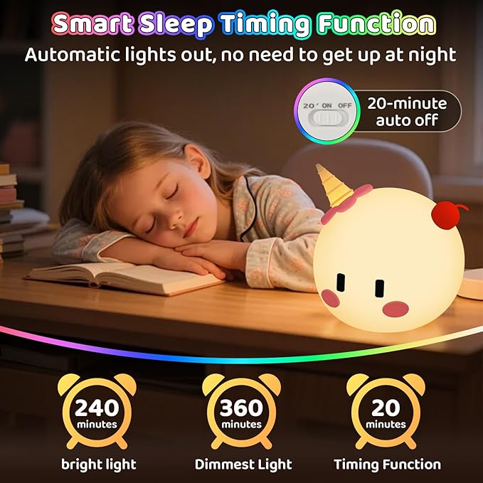 Monster Night Light for Kids Lamp, 8 Color Changing Dimmable Timer Bedside Night Lights, Squishy Silicone Lamp for Boys Girls Baby, Rechargeable Nursery Lamp for Toddler - Bloomnest
