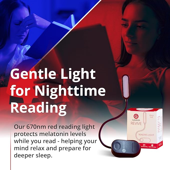 Revive - 670nm Red Reading Light by Gamma - Sleep Therapy - Melatonin Promoting Natural Sleep Aid - Bloomnest