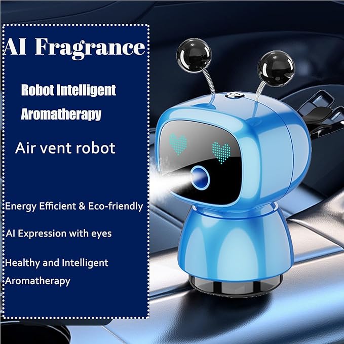 Robot Intelligent Aromatherapy Machine, Smart Cute Robot Car Air Freshener - Fine Spray/Fillable/Four-Gear Adjustment/Vibration Sensing/On-Off/Large Capacity Long-Lasting Fragrance/V3 (Blue, Ocean) - Bloomnest